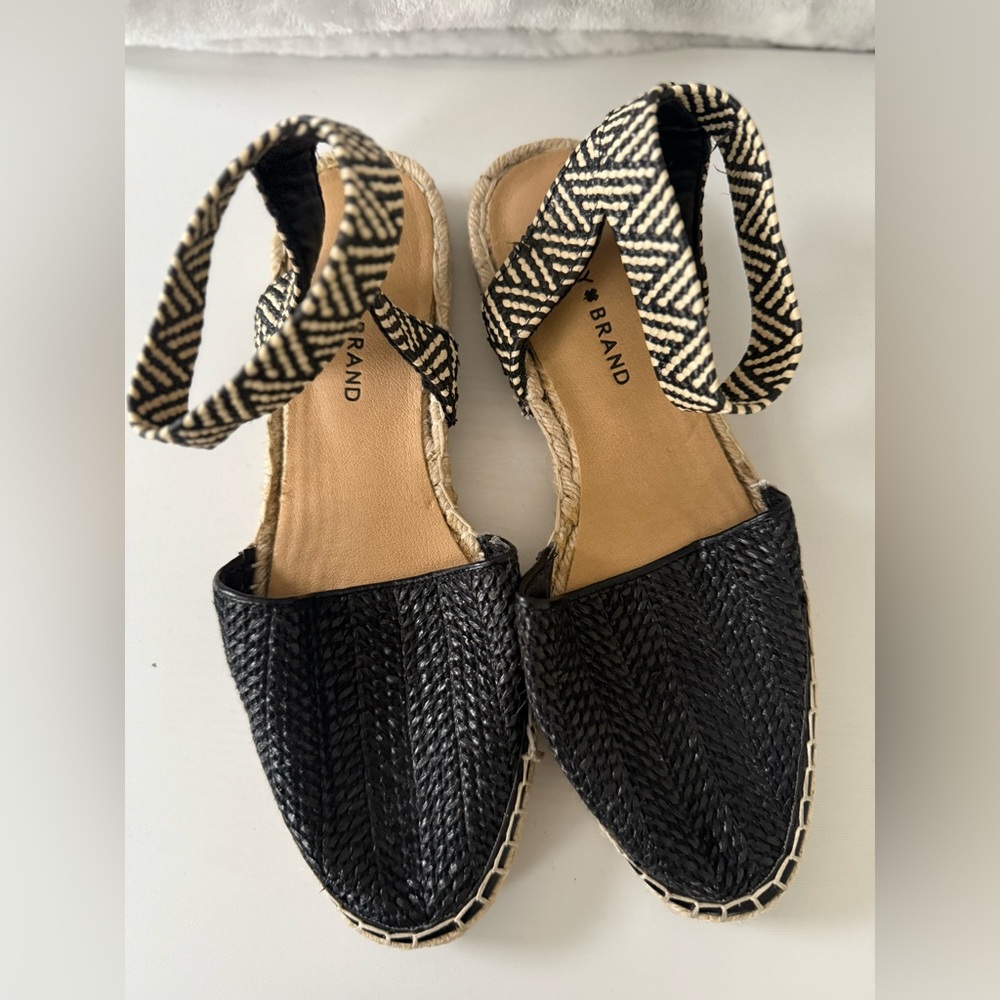 Lucky Brand Black and Cream Espadrille Sandals
